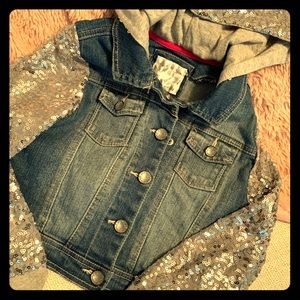 Little girls Jean jacket with sequin hood